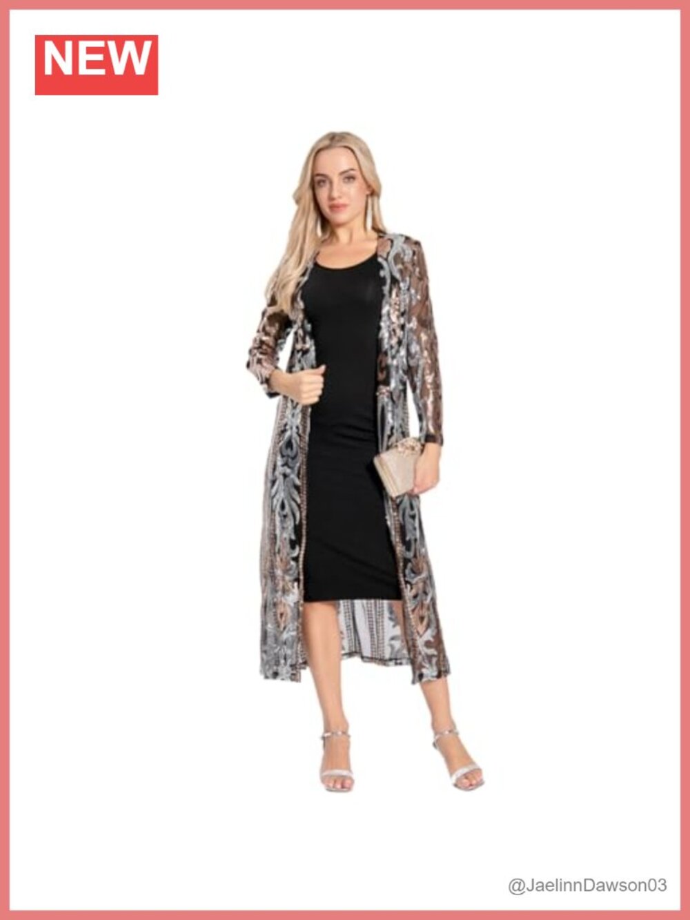 Sequin Duster Cardigan Long Sleeve Open Front Sparkly Women